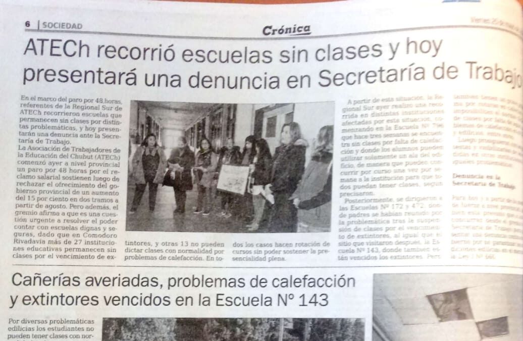 ATECh recorrió escuelas sin clases y hoy presentará una denuncia en Secretaría de Trabajo