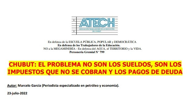 CHUBUT: EL PROBLEMA NO SON LOS SUELDOS, SON LOS IMPUESTOS QUE NO SE COBRAN Y LOS PAGOS DE DEUDA