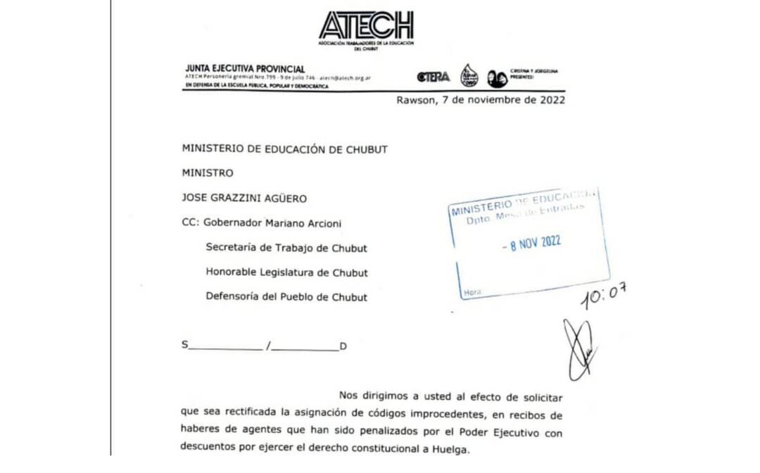 ATECH solicitó que sea rectificada la asignación de códigos en recibos de haberes