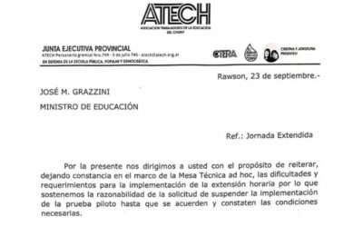 EXTENSIÓN HORARIA: NOTA PRESENTADA AL MINISTRO DE EDUCACIÓN Y ACTA DE MESA TÉCNICA