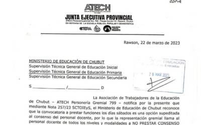 ATECH respalda la decisión colectiva de no prestar consenso ante convocatoria los sábados