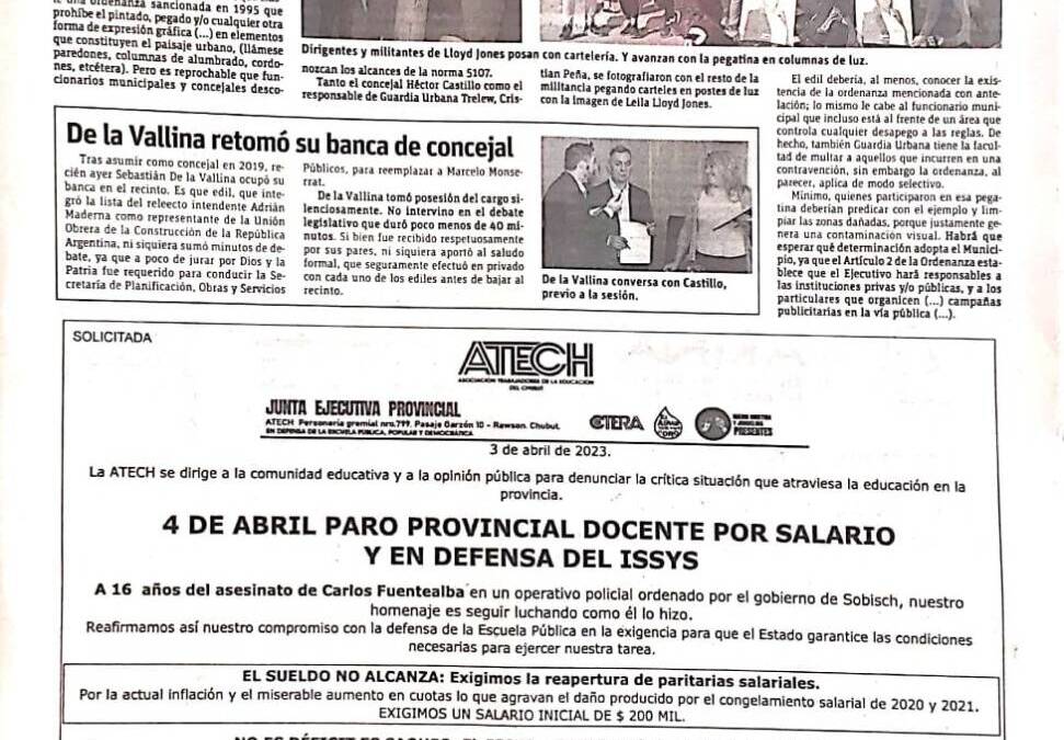 4 de abril paro provincial docente: por salario y en defensa del ISSYS